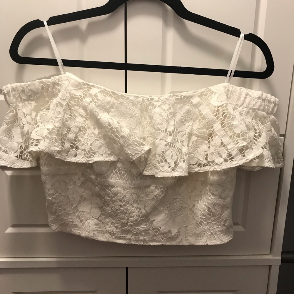 Wayf lace shoulder top and skirt